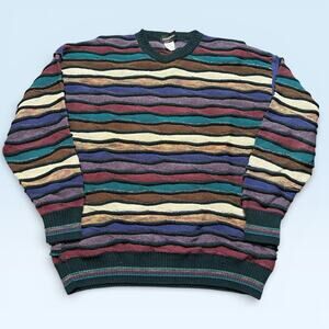 Vintage Alberto Danti Sweater Mens Large Multicolor 3D Textured Stripe Knit 90s